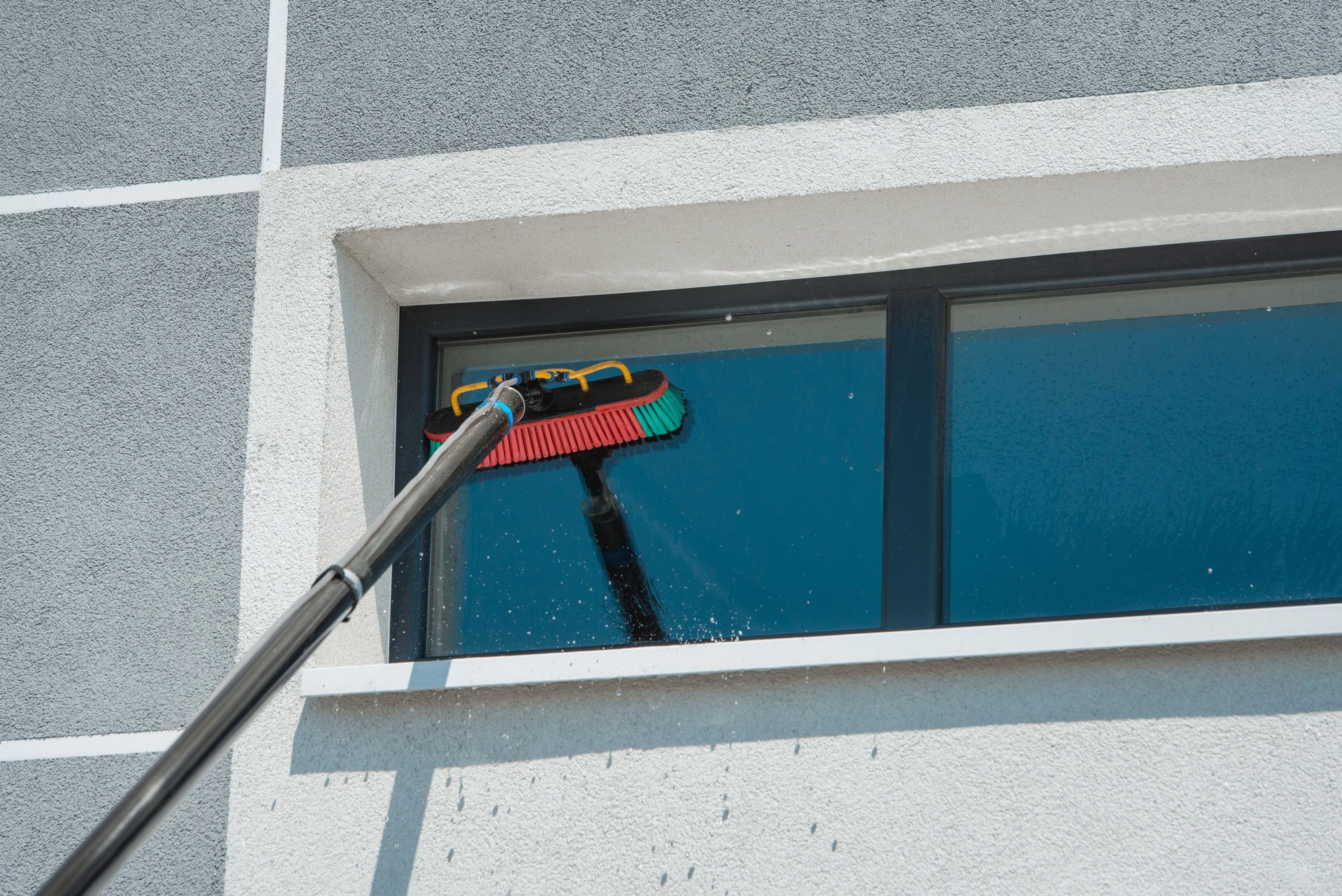 Top of the line equipment for washing and cleaning the window from the outside